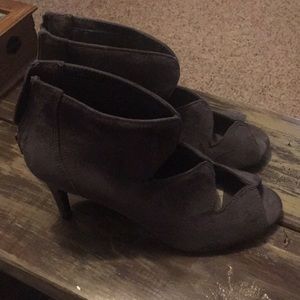 Gray, suede peep toe shoes. Worn once!